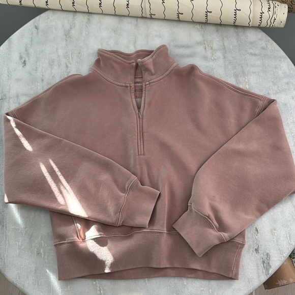 Abercrombie Sunday Essential Half Zip Sweatshirt in Biege - Picture 4 of 7